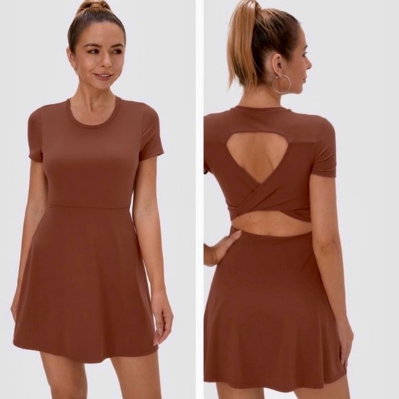 HALARA Dresses & Skirts - HALARA Brown Cutout Back Dress